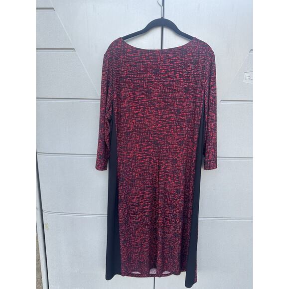 Ralph Lauren Sheath Dress SZ 20W Red Black Print Jersey Knit Ruched Gathered - Picture 9 of 11